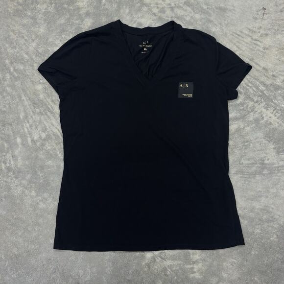Armani Exchange WomenS XL V Neck Black Short Sleeve T Shirt Logo Square Patch - Picture 4 of 9